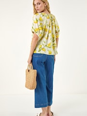 Roman Yellow Lemon Print Tie Front Top - Image 3 of 5