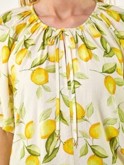 Roman Yellow Lemon Print Tie Front Top - Image 5 of 5