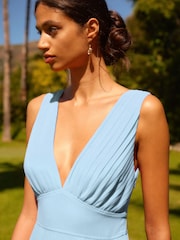 Light Blue Sleeveless V-Neck Plisse Tiered Maxi Dress - Image 4 of 6