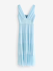 Light Blue Sleeveless V-Neck Plisse Tiered Maxi Dress - Image 5 of 6