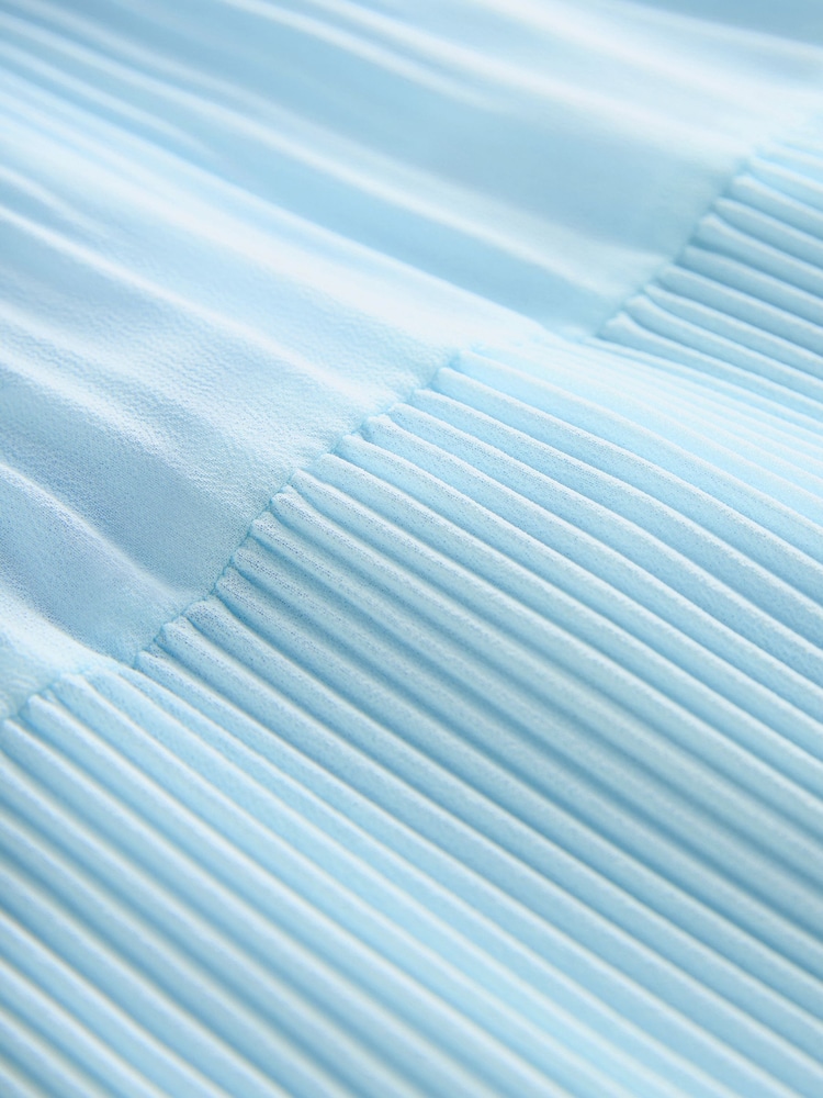 Light Blue Sleeveless V-Neck Plisse Tiered Maxi Dress - Image 6 of 6