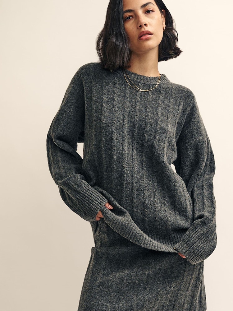 Nobodys Child Petite Charcoal Cable Knit Jumper Dress - Image 1 of 4