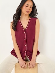 Roman Red Petite V-Neck Trim Detail Top - Image 1 of 5
