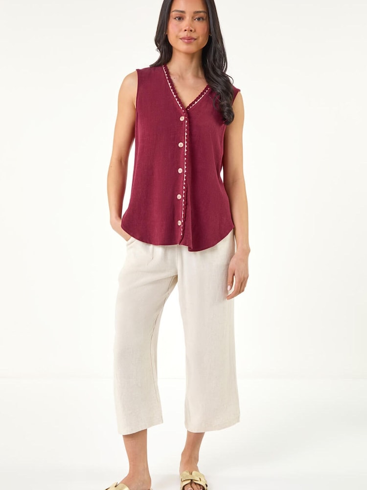 Roman Red Petite V-Neck Trim Detail Top - Image 2 of 5 Roman Red Petite V-Neck Trim Detail Top - Image 2 of 5