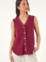 Roman Red Petite V-Neck Trim Detail Top - Image 4 of 5