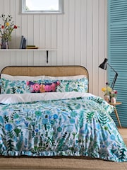 Lucy Tiffney Blue/Green 180 Thread Count Floral Ruffle 100% Cotton Bed Set - Image 1 of 5