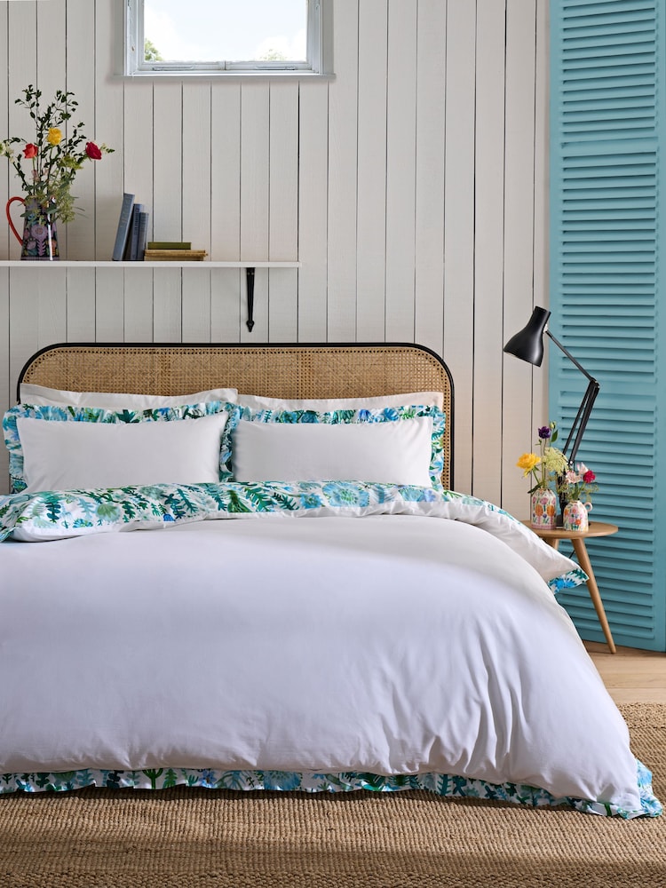 Lucy Tiffney Blue/Green 180 Thread Count Floral Ruffle 100% Cotton Bed Set - Image 2 of 5
