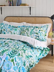 Lucy Tiffney Blue/Green 180 Thread Count Floral Ruffle 100% Cotton Bed Set - Image 3 of 5