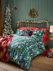 Lucy Tiffney Green 100% Cotton Winter Wonderland Christmas Bed Set - Image 1 of 2