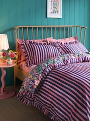 Lucy Tiffney Navy Floral Ruffle 180 Thread Count Duvet Cover and Pillowcase Set - Image 3 of 5