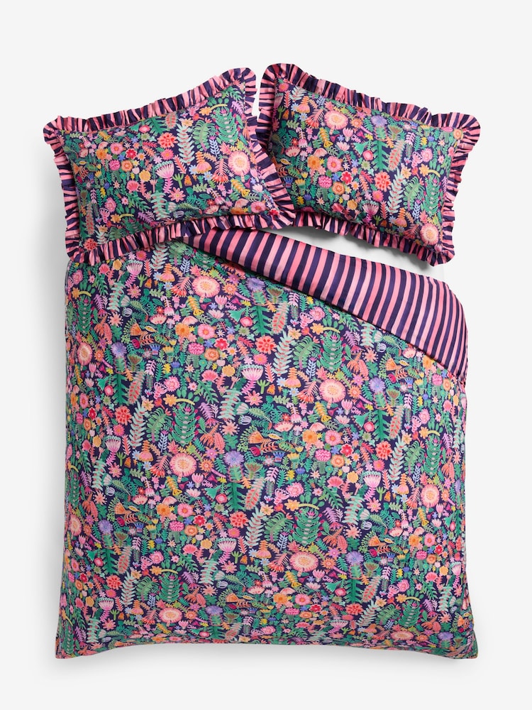 Lucy Tiffney Navy Floral Ruffle 180 Thread Count Duvet Cover and Pillowcase Set - Image 5 of 5
