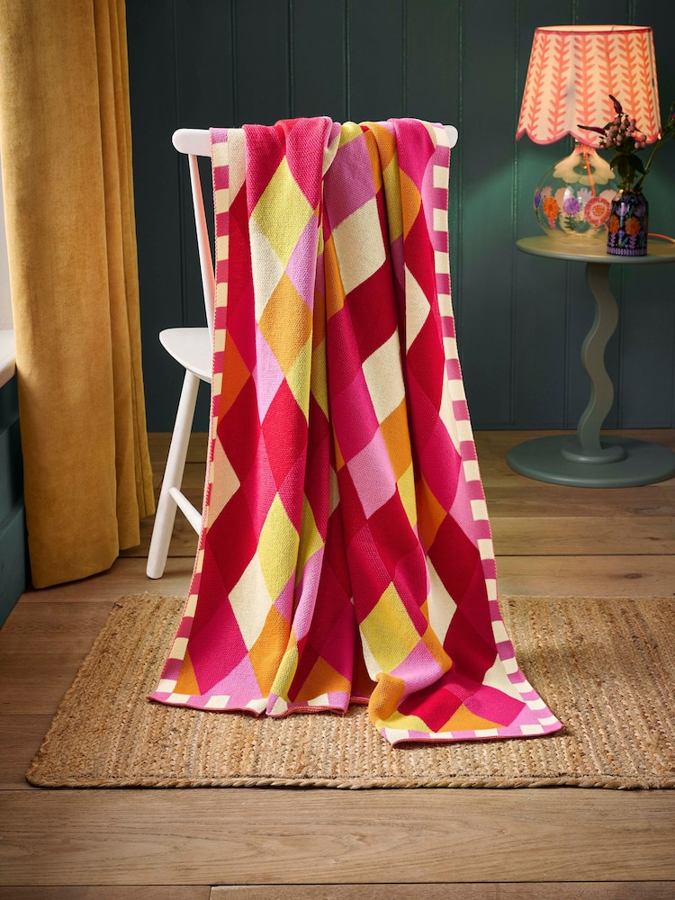 Lucy Tiffney Multi Diamond Knitted Throw - Image 2 of 3