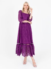 Lovedrobe Purple Square Neck Lace Midaxi Dress - Image 1 of 5