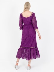Lovedrobe Purple Square Neck Lace Midaxi Dress - Image 2 of 5
