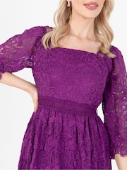 Lovedrobe Purple Square Neck Lace Midaxi Dress - Image 4 of 5