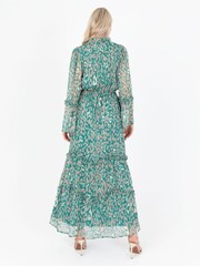 Lovedrobe Green Animal Print Tie Neck Maxi Dress - Image 2 of 4