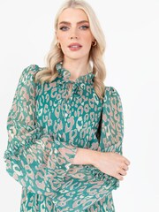 Lovedrobe Green Animal Print Tie Neck Maxi Dress - Image 3 of 4