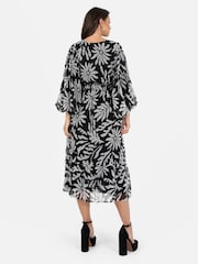 Lovedrobe Floral Balloon Sleeve Black Midi Dress - Image 2 of 4