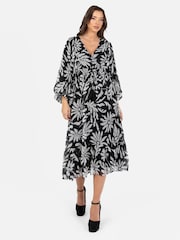 Lovedrobe Floral Balloon Sleeve Black Midi Dress - Image 3 of 4