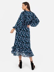 Lovedrobe Blue Printed Ruffle Detail Midi Dress - Image 2 of 4