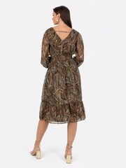 Lovedrobe Brown Printed Shirred Waist Midi Dress - Image 3 of 6