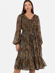 Lovedrobe Brown Printed Shirred Waist Midi Dress - Image 4 of 6