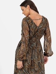 Lovedrobe Brown Printed Shirred Waist Midi Dress - Image 6 of 6