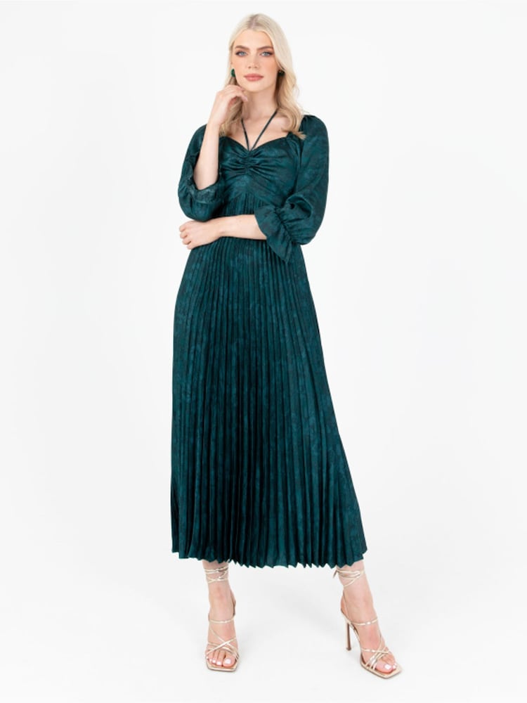 Lovedrobe Green Pleated Midaxi Dress - Image 1 of 6 Lovedrobe Green Pleated Midaxi Dress - Image 1 of 6