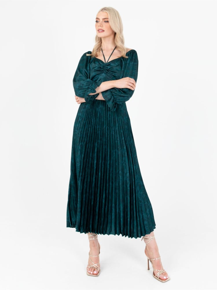 Lovedrobe Green Pleated Midaxi Dress - Image 2 of 6 Lovedrobe Green Pleated Midaxi Dress - Image 2 of 6