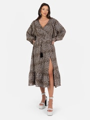 Lovedrobe Animal Print Balloon Sleeve Midi Dress - Image 1 of 4