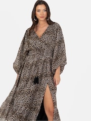 Lovedrobe Animal Print Balloon Sleeve Midi Dress - Image 3 of 4