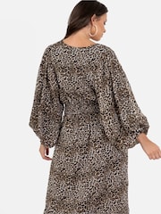 Lovedrobe Animal Print Balloon Sleeve Midi Dress - Image 4 of 4