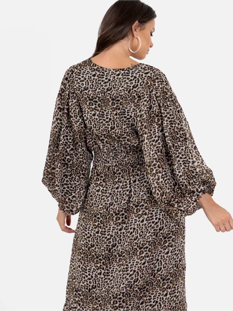 Lovedrobe Animal Print Balloon Sleeve Midi Dress - Image 4 of 4