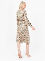 Lovedrobe Green Printed Twist Front Tie Neck Satin Midi Dress - Image 2 of 5