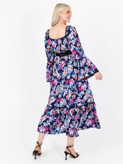 Lovedrobe Blue Print Lace Trimmed Satin Midaxi Dress - Image 2 of 5