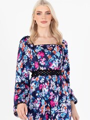 Lovedrobe Blue Print Lace Trimmed Satin Midaxi Dress - Image 3 of 5