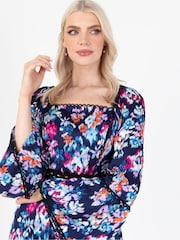 Lovedrobe Blue Print Lace Trimmed Satin Midaxi Dress - Image 4 of 5