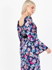 Lovedrobe Blue Print Lace Trimmed Satin Midaxi Dress - Image 5 of 5