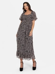 Lovedrobe Animal Print Puff Sleeve Midaxi Dress - Image 1 of 5