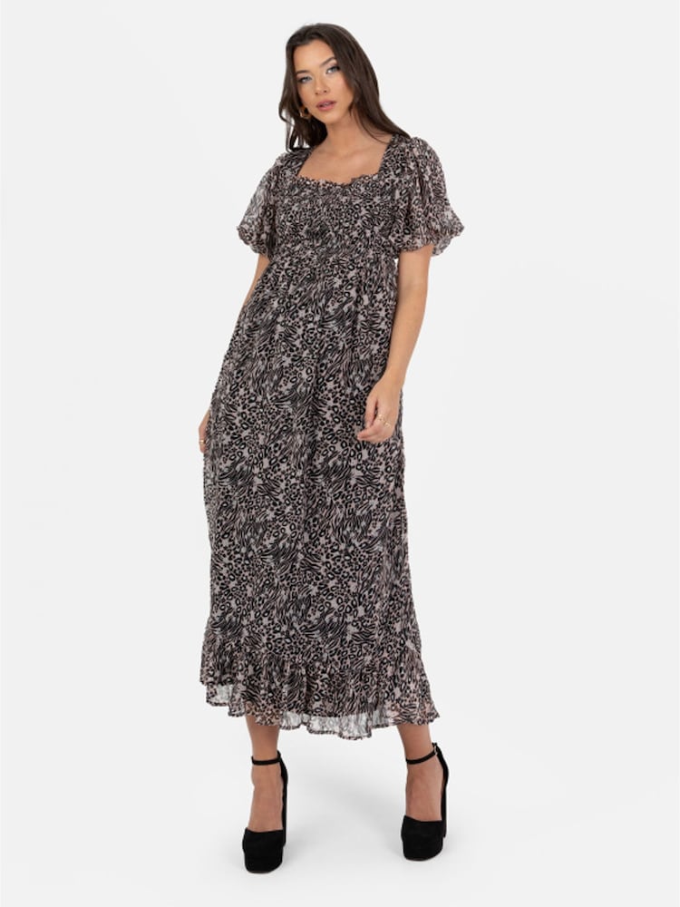 Lovedrobe Animal Print Puff Sleeve Midaxi Dress - Image 1 of 5
