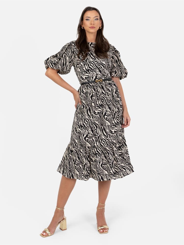 Lovedrobe Animal Print Puff Sleeve Midi Dress - Image 1 of 5