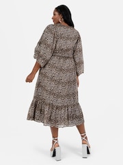 Lovedrobe Animal Print Balloon Sleeve Midi Dress - Image 2 of 4
