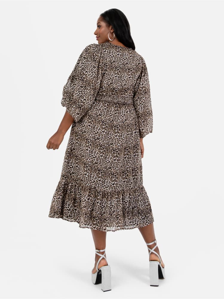 Lovedrobe Animal Print Balloon Sleeve Midi Dress - Image 2 of 4