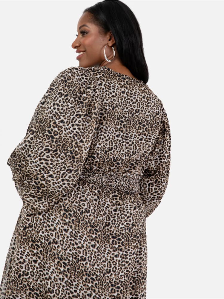 Lovedrobe Animal Print Balloon Sleeve Midi Dress - Image 4 of 4