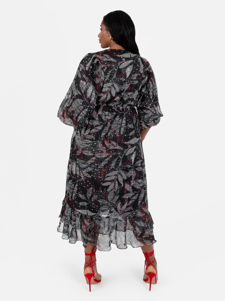 Lovedrobe Printed Ruffle Detail Black Midi Dress - Image 2 of 5