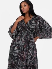 Lovedrobe Printed Ruffle Detail Black Midi Dress - Image 4 of 5