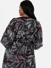 Lovedrobe Printed Ruffle Detail Black Midi Dress - Image 5 of 5