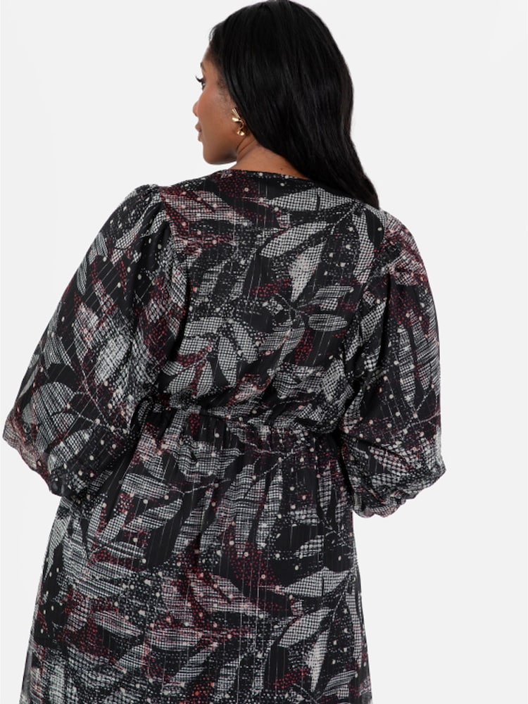 Lovedrobe Printed Ruffle Detail Black Midi Dress - Image 5 of 5