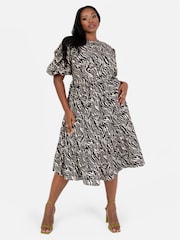 Lovedrobe Animal Print Puff Sleeve Midi Dress - Image 3 of 4