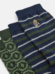 Joules Men's Kingsbury Navy/Khaki 2 Pack Socks (size 7-12) - Image 2 of 3